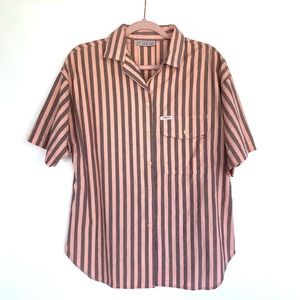 Cabrais Vintage 80’s Striped Button Down Shirt Peach and Grey Size Large